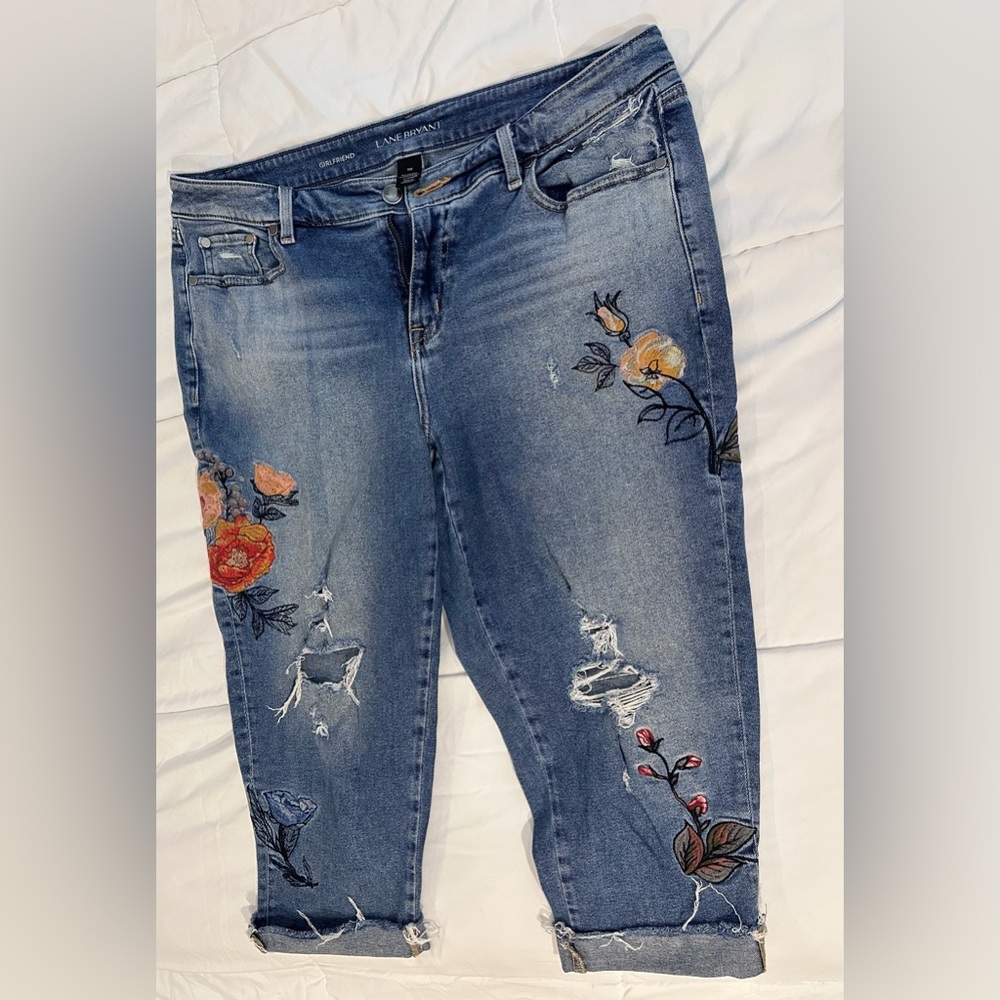 Lane Bryant Blue Jeans with Floral Embroidery